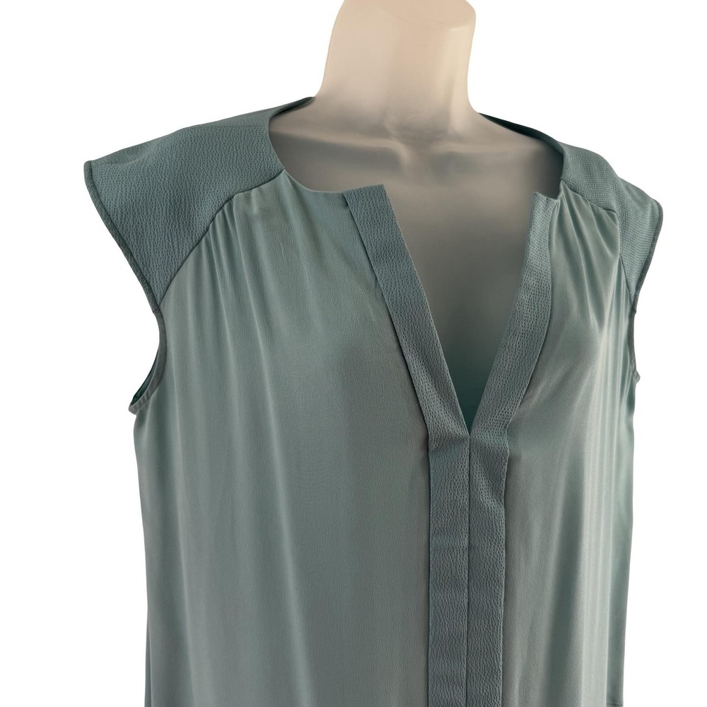 Comptoir Des Cotonniers Dress Womens 2 Mint Aqua Silk V Neck Shift Pockets Work - Picture 4 of 16